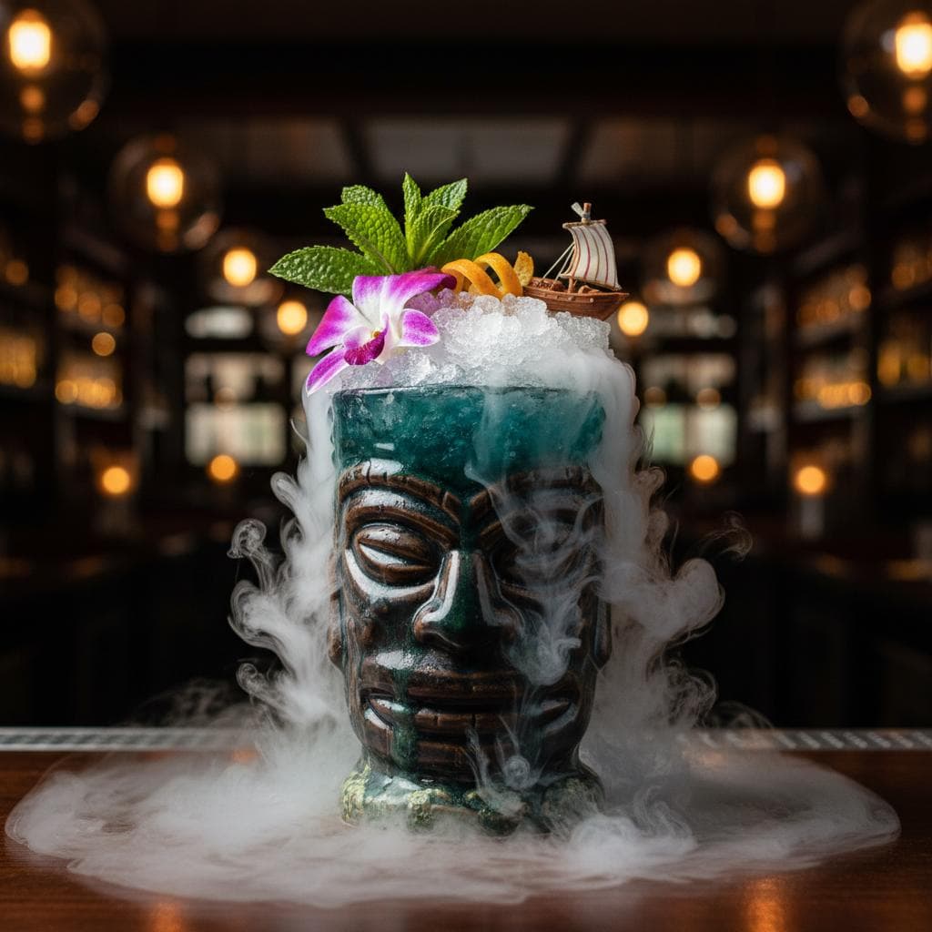 A Lonely Island Lost in the Middle of a Foggy Sea rum cocktail recipe — tiki
