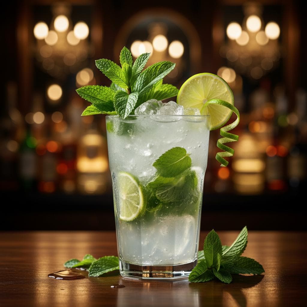 Classic Mojito classic cocktail served in a highball glass with rum