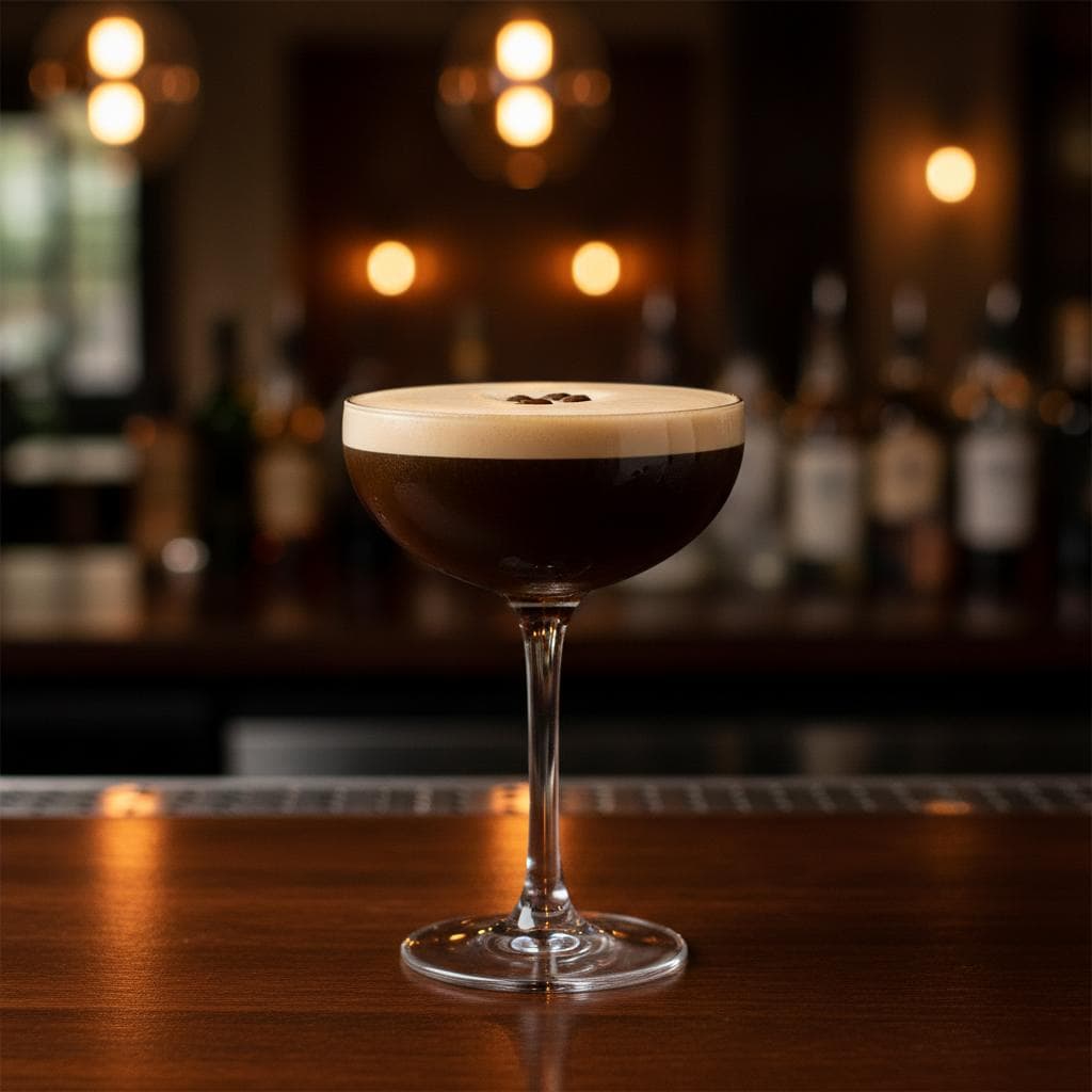 Espresso Martini modern classic cocktail served in a coupe glass with vodka