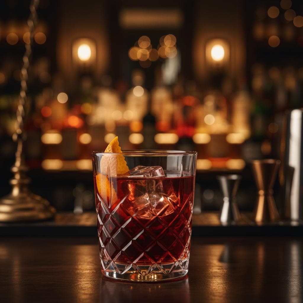 Negroni classic cocktail served in a rocks glass with gin